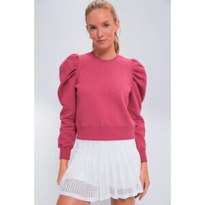 TUCKERNUCK SPORT Heathered Pink Puff Sleeve Maisie Pullover Size S NWT